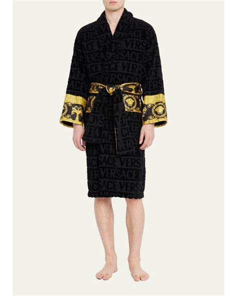 versace black bathrobe|Versace unisex barocco sleeve robe.